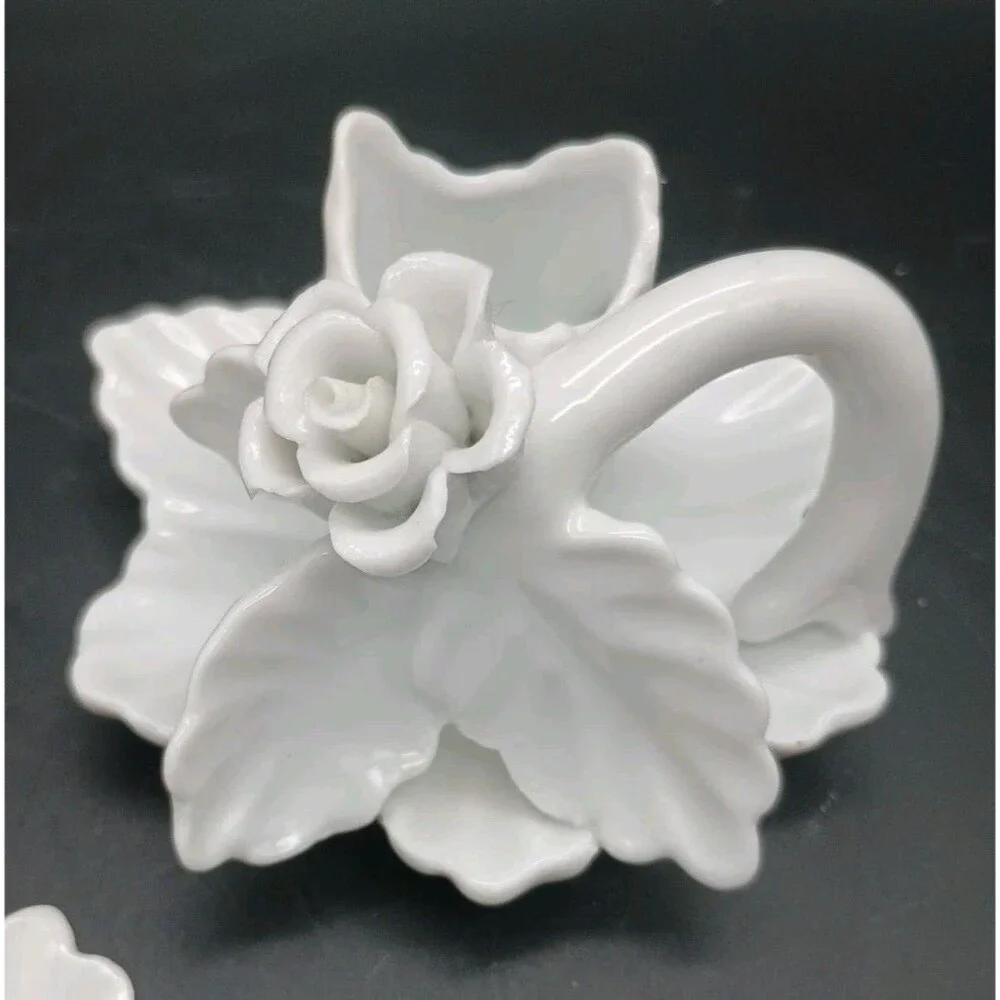 Trio Of White Rose Candle holders Handle Capodimonte Taper Delicate Damaged